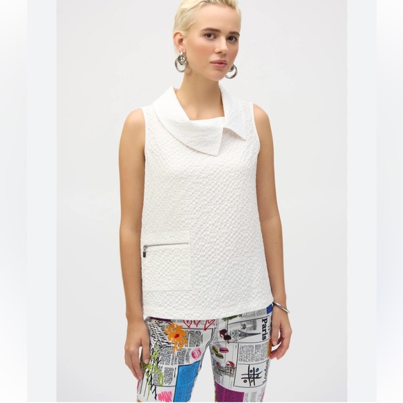Joseph Ribkoff Tops - Joseph Ribkoff Cream Textured Sleeveless Top with Zip Pocket Size 12